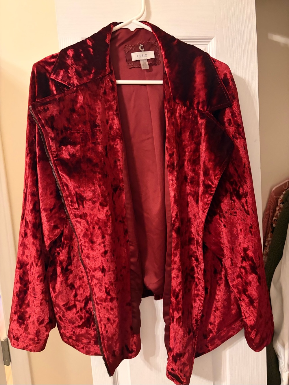 Cupio Crimson Red Velvet Moto Jacket